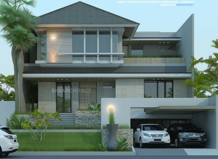 Rumah Tropis 3 Lantai Semibasemen Desain Cluster Tanpa Pagar Depan