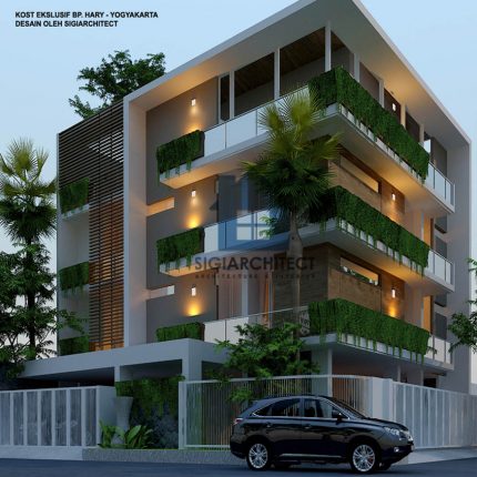 Desain Kos 3 lantai Kavling Hoek modern minimalis