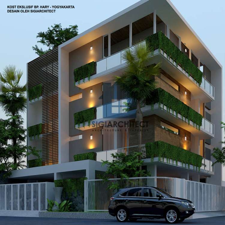 Desain Kos 3 lantai Kavling Hoek modern minimalis