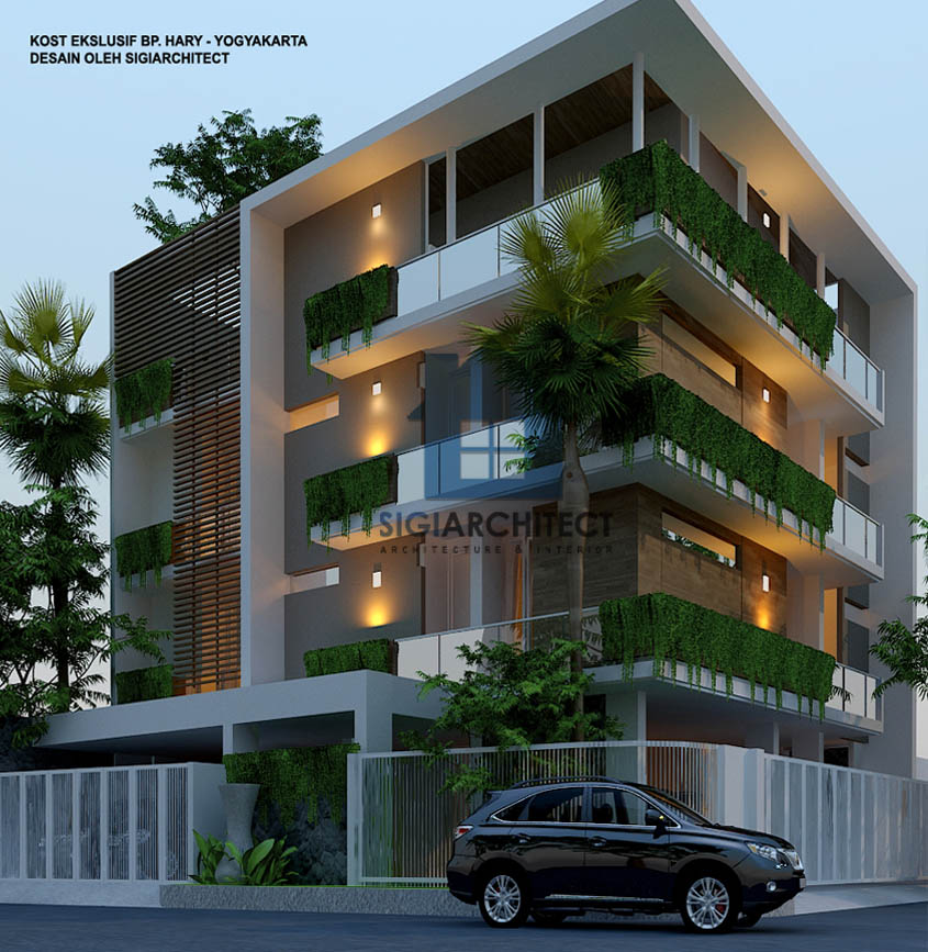 desain rumah kost kavling hoek 3-4 lantai modern minimalis