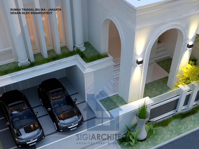 teras taman desain rumah klasik modern 3 lantai