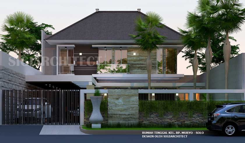 Desain rumah hoek 2 lantai type 300 400 M2 modern