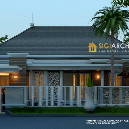 Desain Rumah Klasik Modern 1 Lantai & Kolam Renang Kecil