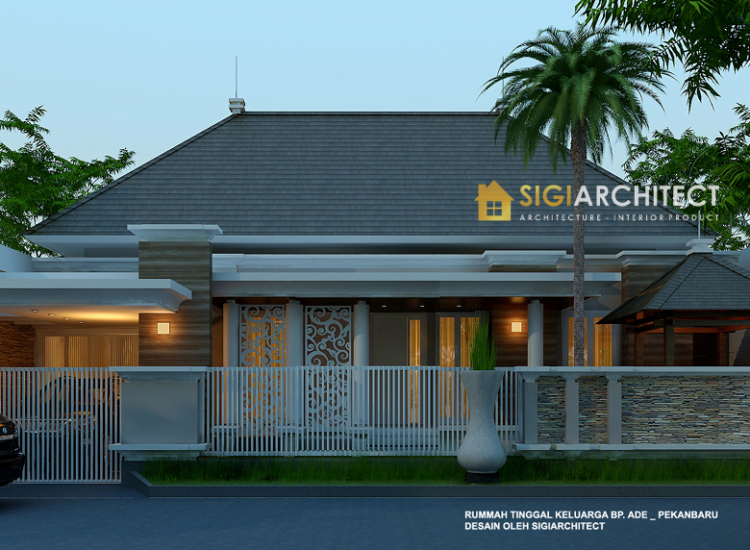 Desain Rumah Klasik Modern 1 Lantai & Kolam Renang Kecil