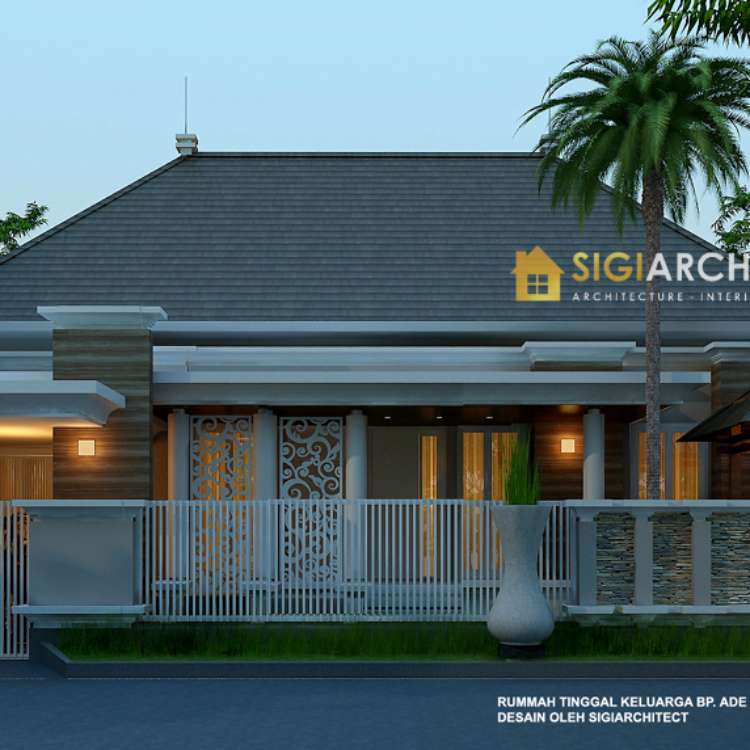 Desain Rumah Klasik Modern 1 Lantai & Kolam Renang Kecil