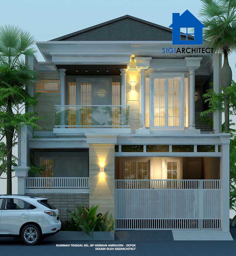 jasa arsitek desain rumah klasik modern 2 lantai type 250m2