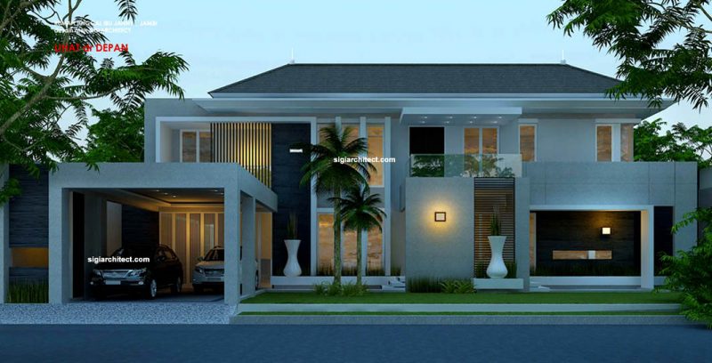 Desain Rumah Mewah Fengshui 2 Lantai Kavling Hook, Modern Minimalis