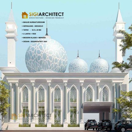 Desain Masjid 2 Lantai, Kubah & Menara, Loster Trawangan Modern Klasik