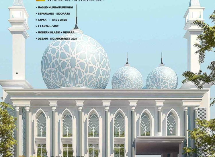 Desain Masjid 2 Lantai, Kubah & Menara, Loster Trawangan Modern Klasik
