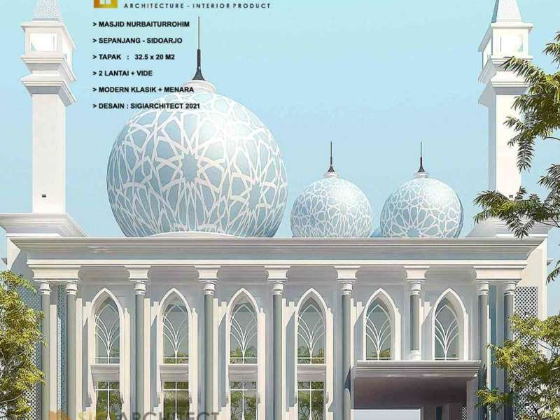 Desain Masjid 2 Lantai, Kubah & Menara, Loster Trawangan Modern Klasik