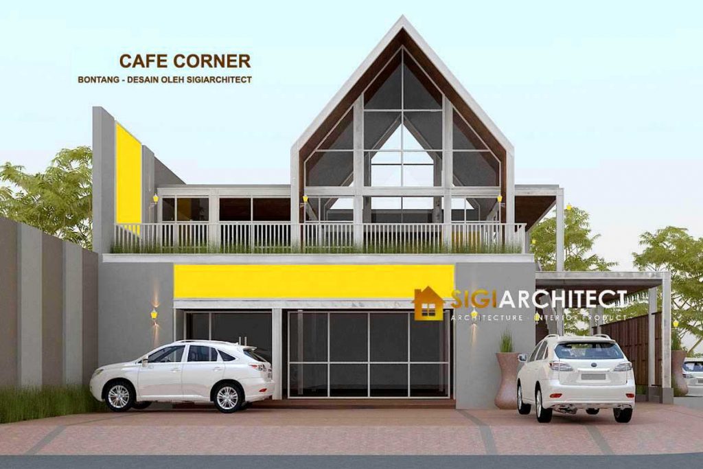 DESAIN CAFE CORNER MODERN MINIMALIS 2 LANTAI HOOK