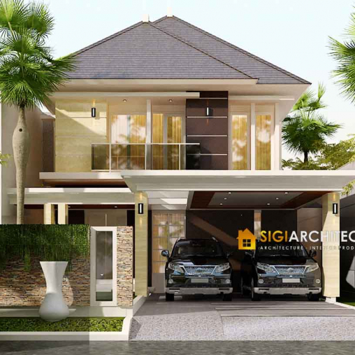 Desain Rumah Minimalis Tropis 2 Lantai LB 300 M2, Modern Facade