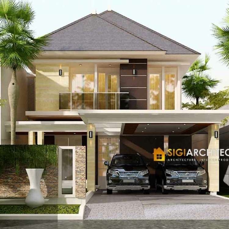 Desain Rumah Minimalis Tropis 2 Lantai LB 300 M2, Modern Facade