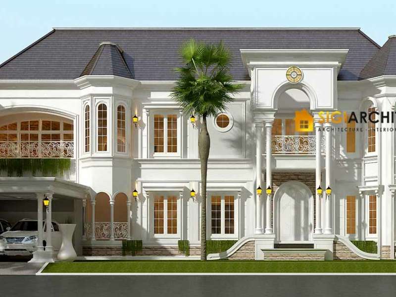 Desain Rumah Klasik Modern 2 Lantai + Kolam Renang Mewah