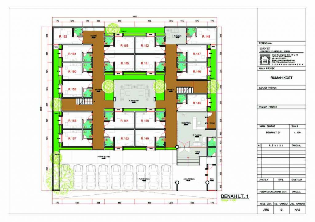 DENAH KOS EKSLUSIF 3 LANTAI MODERN MINIMALIS