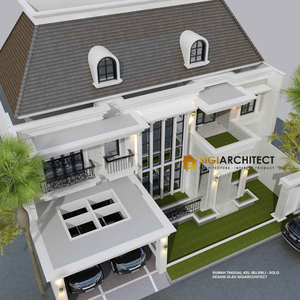 DESAIN RUMAH AMERICAN KLASIK 2 LANTAI JENDELA TINGGI