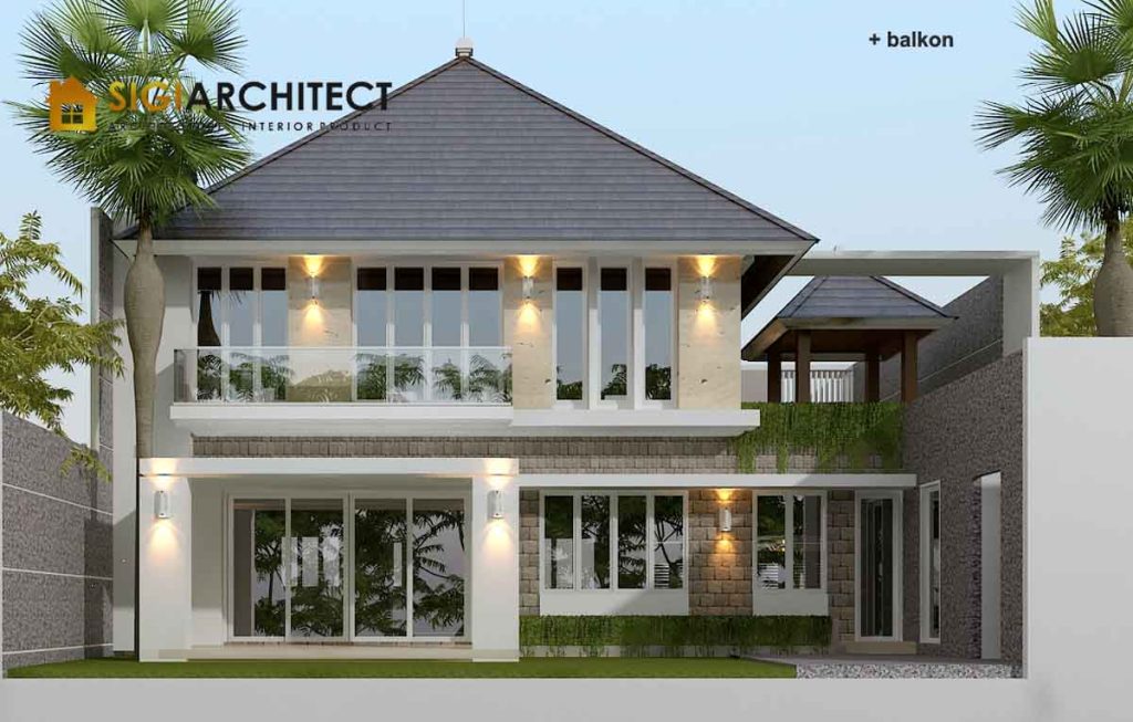 Desain Rumah Tropis 2 Lantai Marmer Travertin