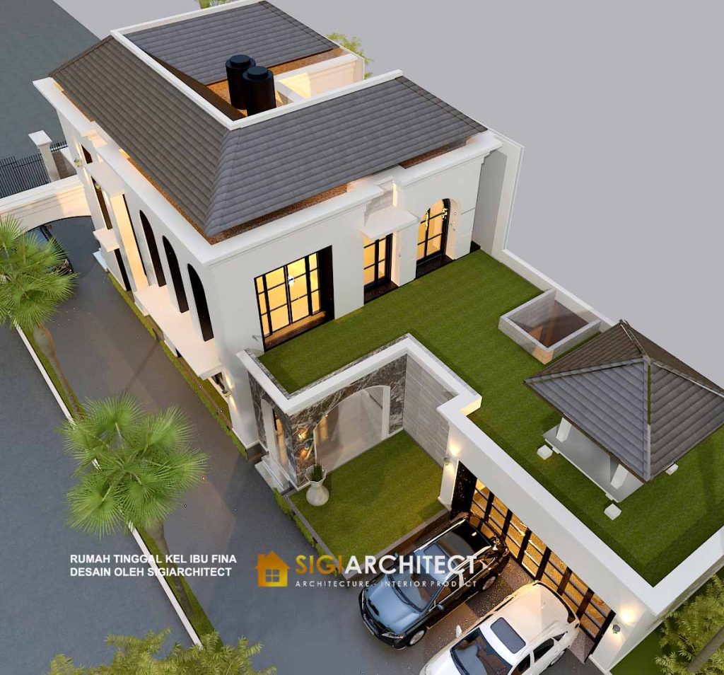 DESAIN RUMAH MEDITERAN 2 LANTAI GARASI BELAKANG