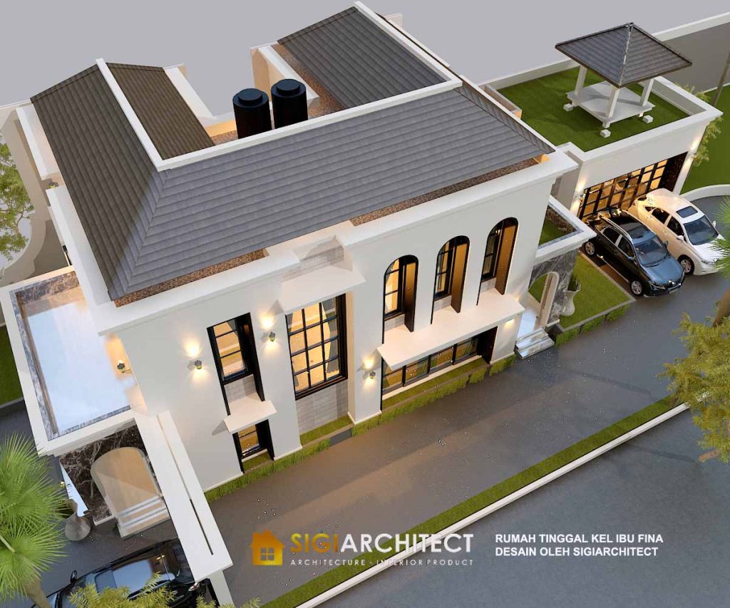 DESAIN RUMAH MEDITERAN KLASIK 2 LANTAI ROOF GARDEN