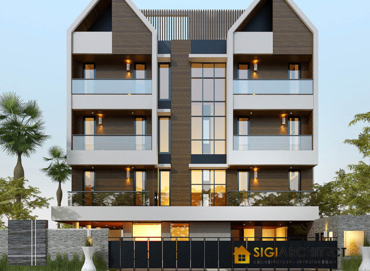 DESAIN KOS 4 LANTAI HOEK MODERN MINIMALIS