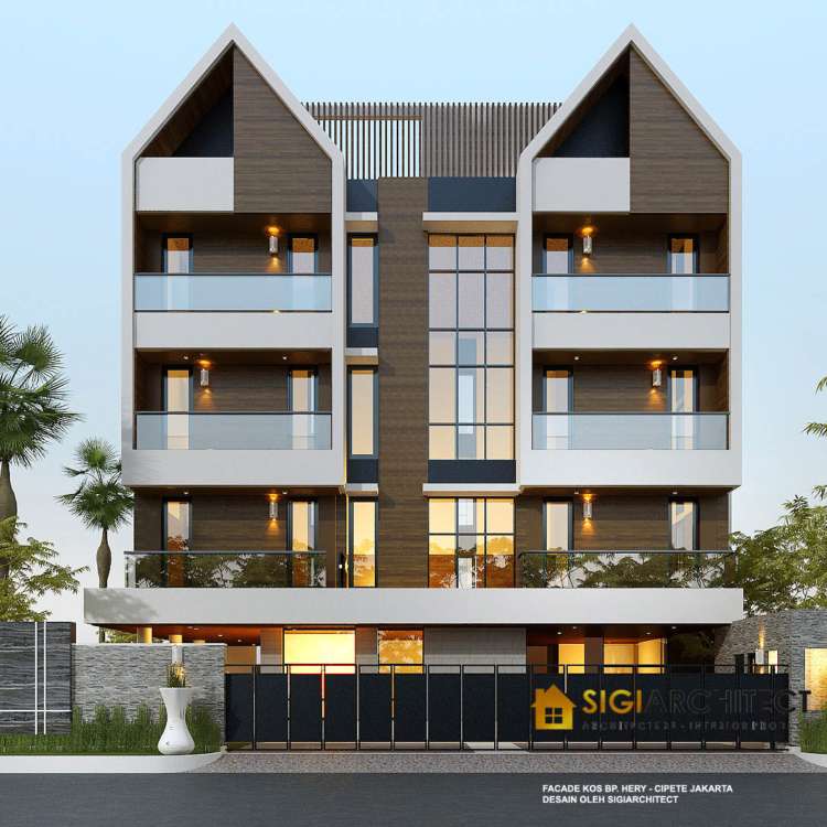 DESAIN KOS 4 LANTAI HOEK MODERN MINIMALIS