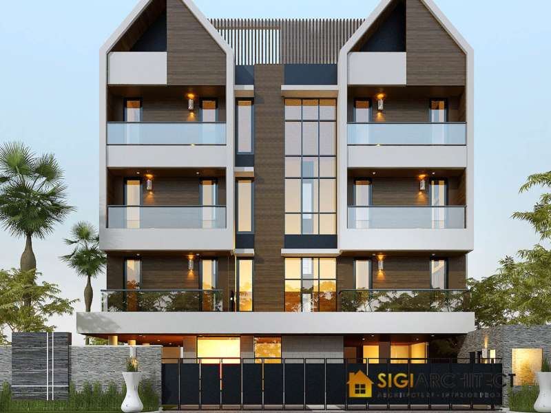 DESAIN KOS 4 LANTAI HOEK MODERN MINIMALIS