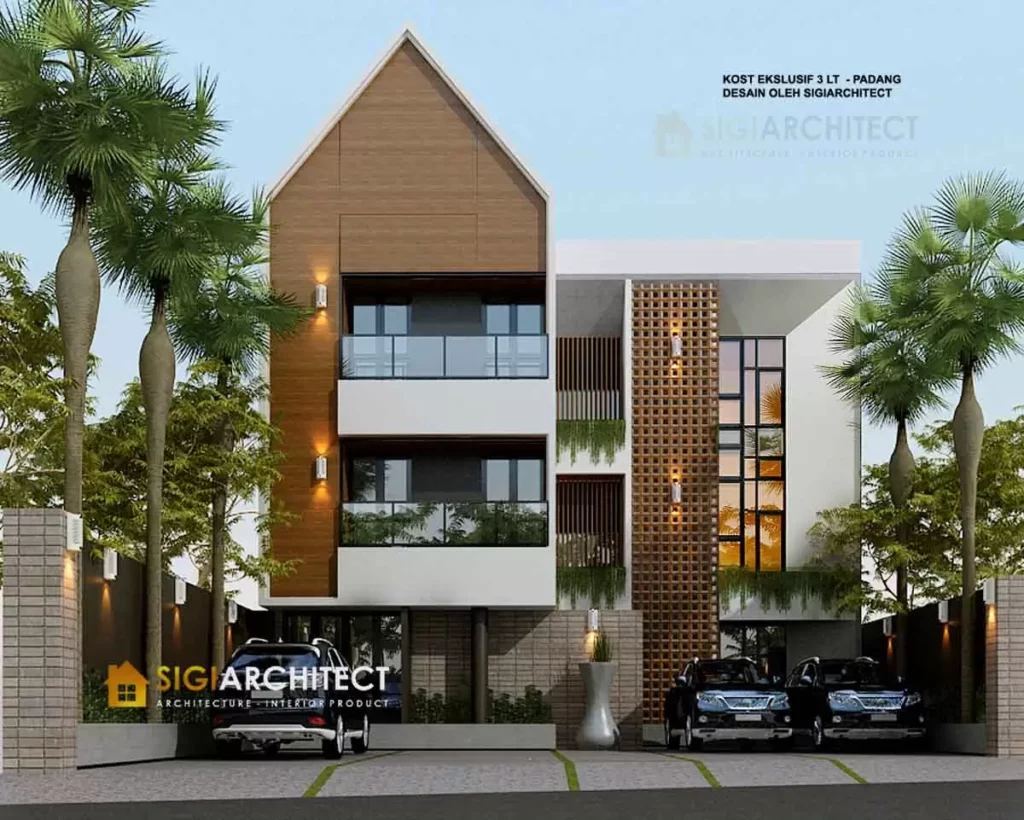 jasa arsitek desain kos 3 lantai tropis minimalis