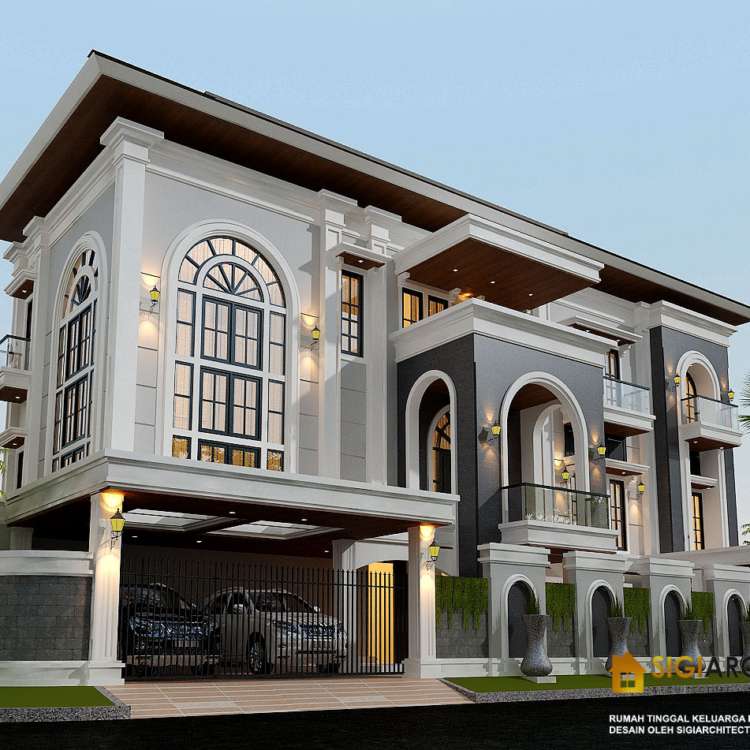 Model Rumah Hook Klasik Mediteran 3 Lantai Kolam Renang