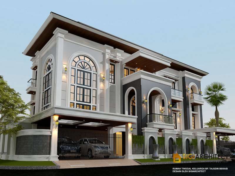 Model Rumah Hook Klasik Mediteran 3 Lantai Kolam Renang
