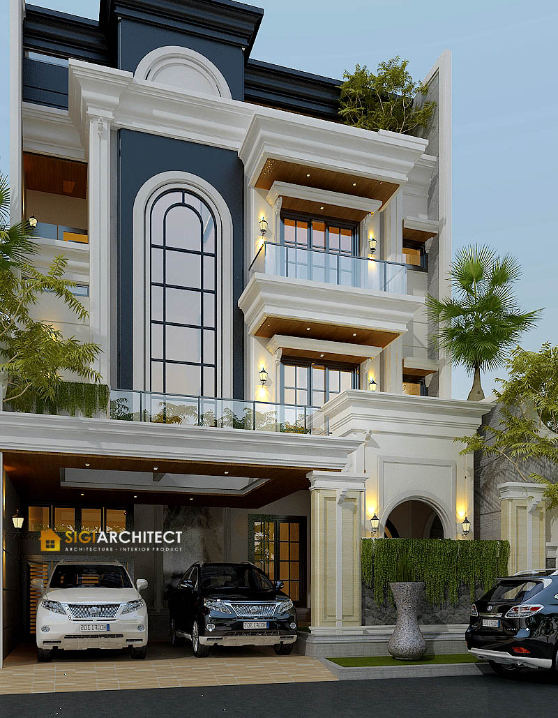 desain rumah klasik american 4 lantai 800m2