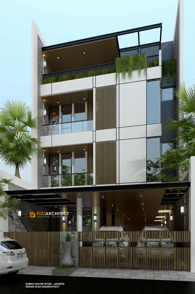 MODEL RUMAH KOS 3 LANTAI DESAIN INDUSTRIAL MINIMALIS
