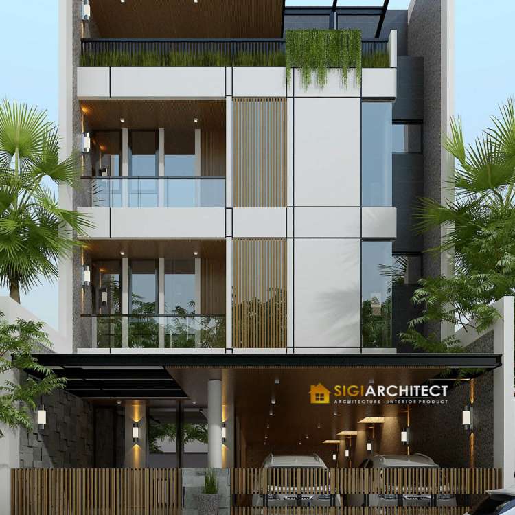 Desain Kos Minimalis Industrial 3 Lantai
