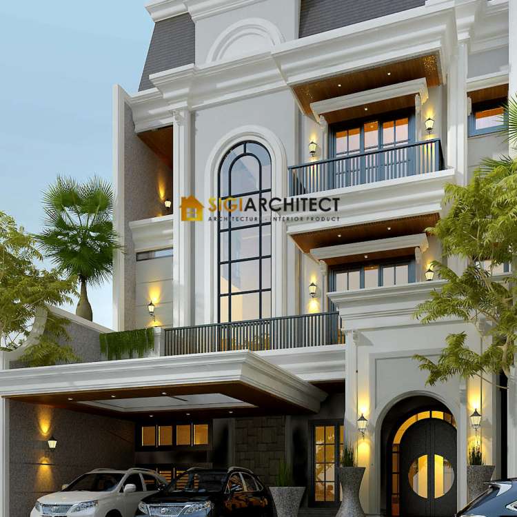 Rumah Klasik American 3 Lantai, Desain  Cluster Tanpa Pagar