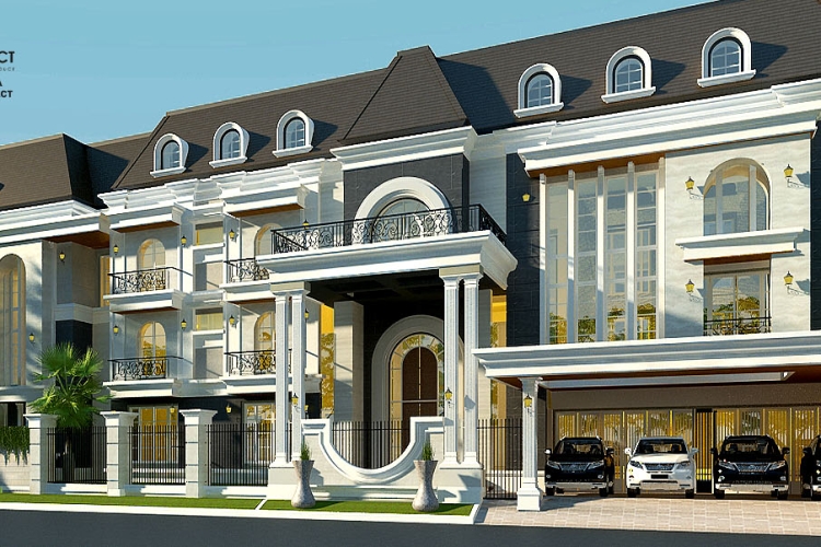 Desain Rumah Mewah 3 Lantai Klasik American @ Kolam Renang