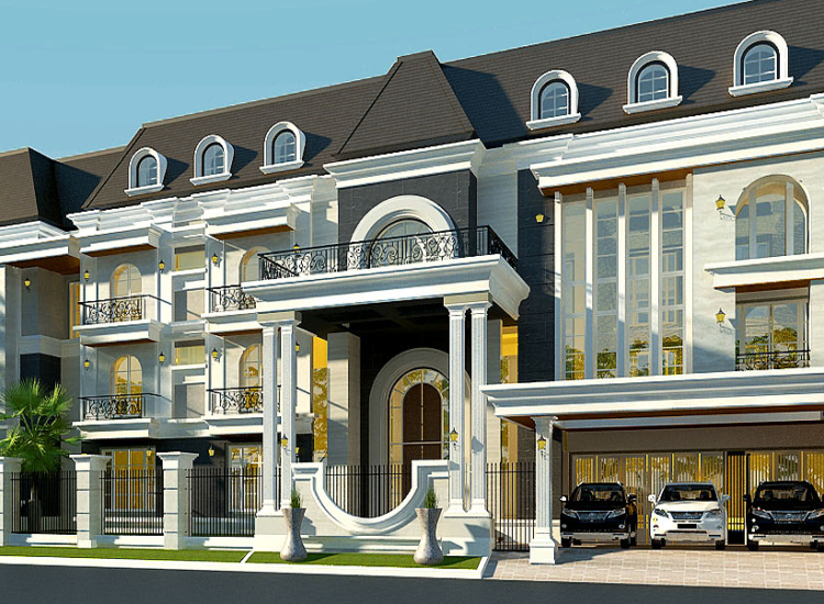 Desain Rumah Mewah 3 Lantai Klasik American @ Kolam Renang