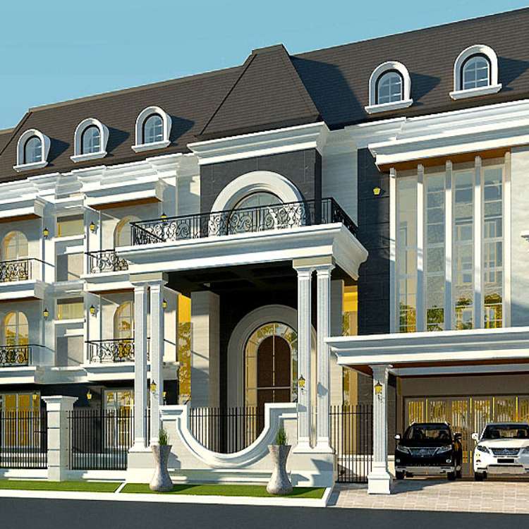 Desain Rumah Mewah 3 Lantai Klasik American @ Kolam Renang
