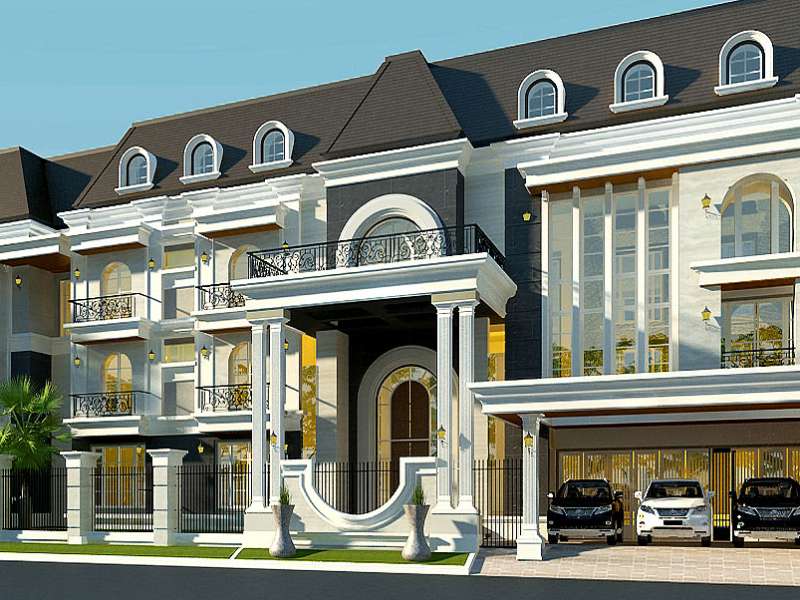 Desain Rumah Mewah 3 Lantai Klasik American @ Kolam Renang