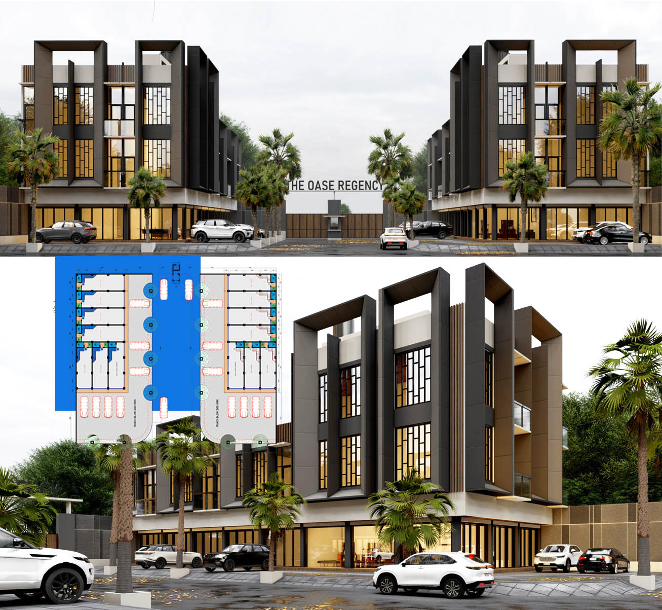 desain ruko pojok 3 lantai rooftop