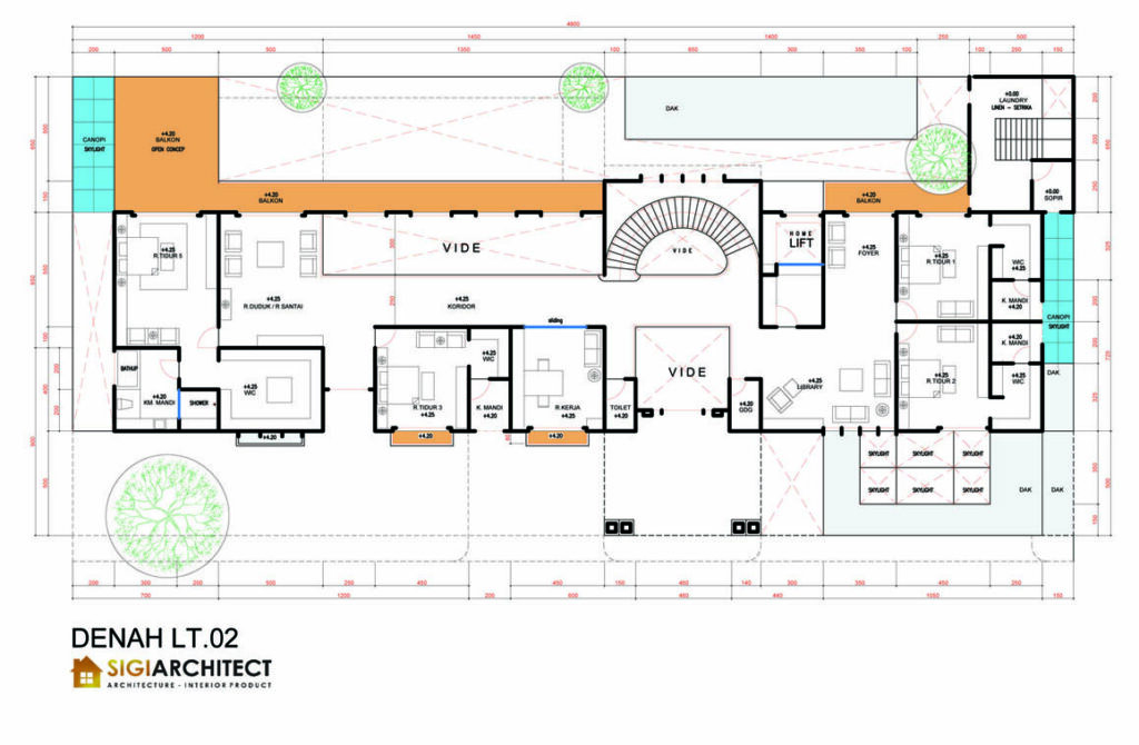 desain rumah mewah denah lantai 2 kolam renANG sigiarchitect