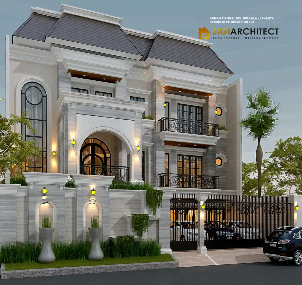Desain rumah mewah 3 lantai modern klasik kolam renang