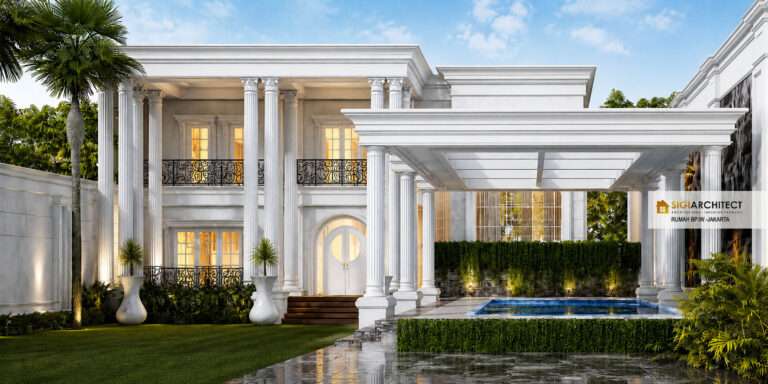desain rumah klasik 2 lantaikolam renang 2026