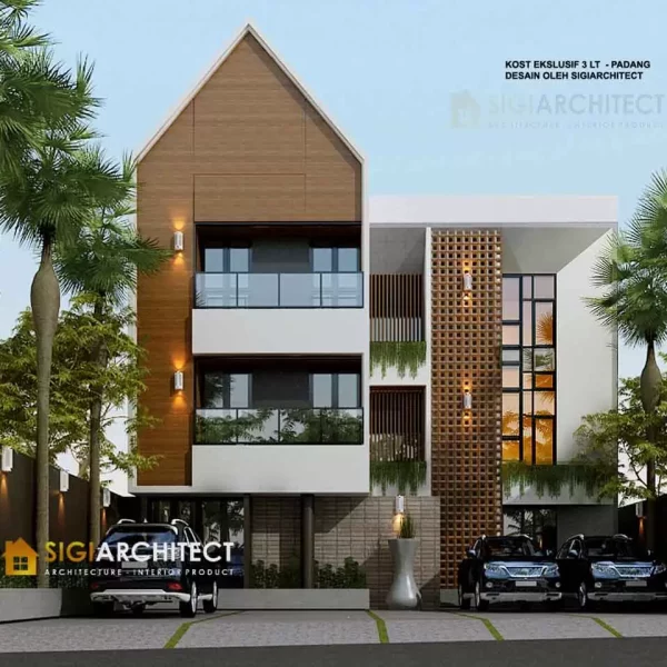 jasa arsitek desain kos 3 lantai tropis minimalis